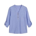 thumbnail image 7 of ClodeEU Women's Striped V Neck Button 3/4 Sleeve Blouse,Casual Loose Fit Summer T-shirt Top Navy,Women's Plus XXL, 7 of 7