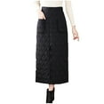 thumbnail image 2 of Womens Winter High Waist A-Line Pleated Midi Skirt Solid Color Thick Down Cotton Skirt Mid Length Skirt Black S(L), 2 of 6