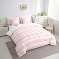thumbnail image 3 of Manfei Pink White Bedding Comforter Set 7pcs, Geometric Stripe Full Bedding Set, Modern Minimalsit Fitted Sheet Flat Sheet, Super Cozy Room Decor, 3 of 8