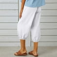 thumbnail image 5 of CHOK Ladies Capris with Pockets Cotton Linen Blend Drawstring Solid Womens Summer Pants Comfy Trousers(XL White), 5 of 5