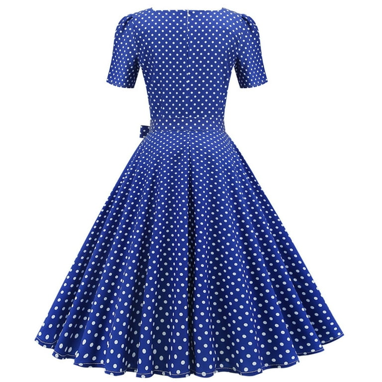 Women Vintage 50s 1950s Dress Square Neck A line Dress Polka Dot Print Rockabilly Swing Evening Party Cocktail Dresses Walmart