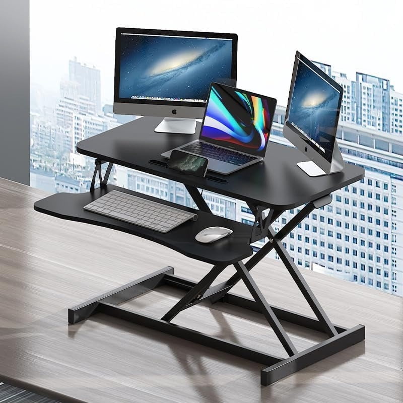 32" Desk Converter,Height Adjustable Standing Desk Converter for Home Office,Dual Monitor and Laptop Workstation with Wide Keyboard Tray,Black