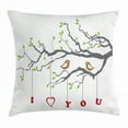 thumbnail image 1 of I Love You Throw Pillow Cushion Cover, Love Birds on A Tree Branch Romance Spring Inspiration Artwork Print, Decorative Square Accent Pillow Case, 24 X 24 Inches, Grey Red Fern Green, by Ambesonne, 1 of 2