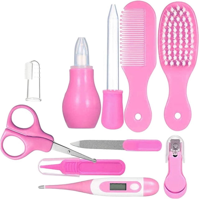 JUNWELL 10 Pcs/Set Baby Care Products Portable Infant Health Kit for Baby Care Keep Healthy and Clean Baby Supplies Pink
