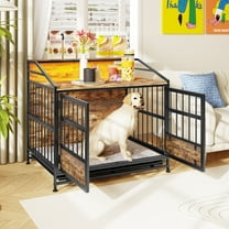 YIYADO Dog Cage Furniture, 31.5 Inch Wooden Large Dog Cage with Storage Space, Multi-Door Design, Suitable for Large/Medium Dogs Indoor, Brown