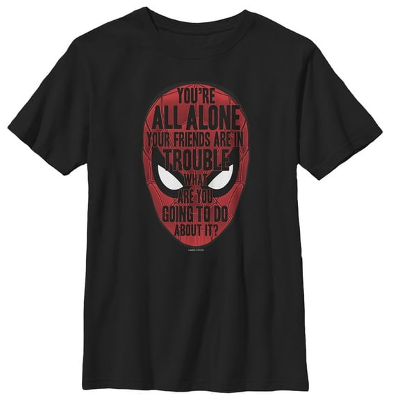 Boy's Marvel Spider-Man: Far From Home Alone Quote  Graphic Tee Black X Large