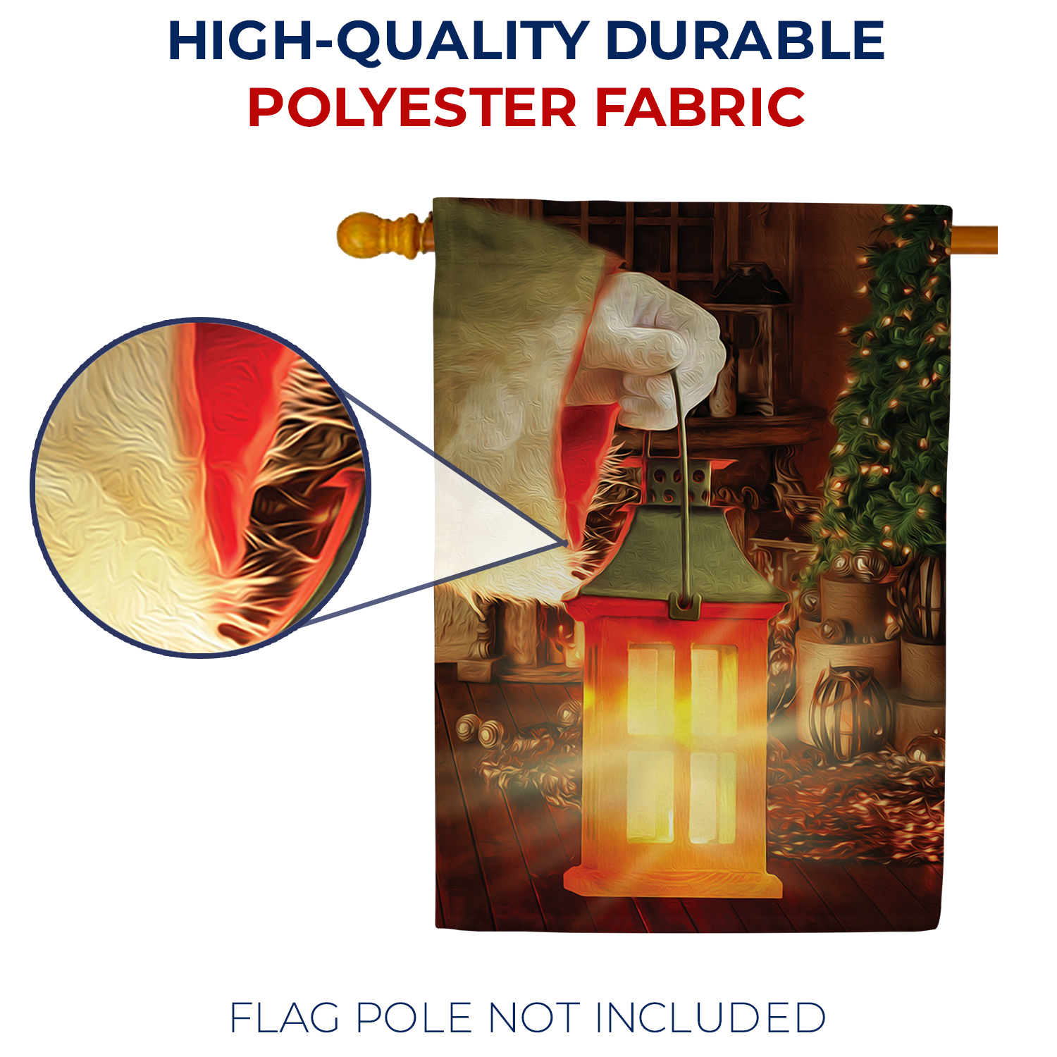 America Forever The Warmth Of Christmas House Flag, 28 x 40 inch Double Sided, Holiday Banner, Santa Hands Glowing Oil Lamp Tree Outdoor Decor, Magical Yard Flag