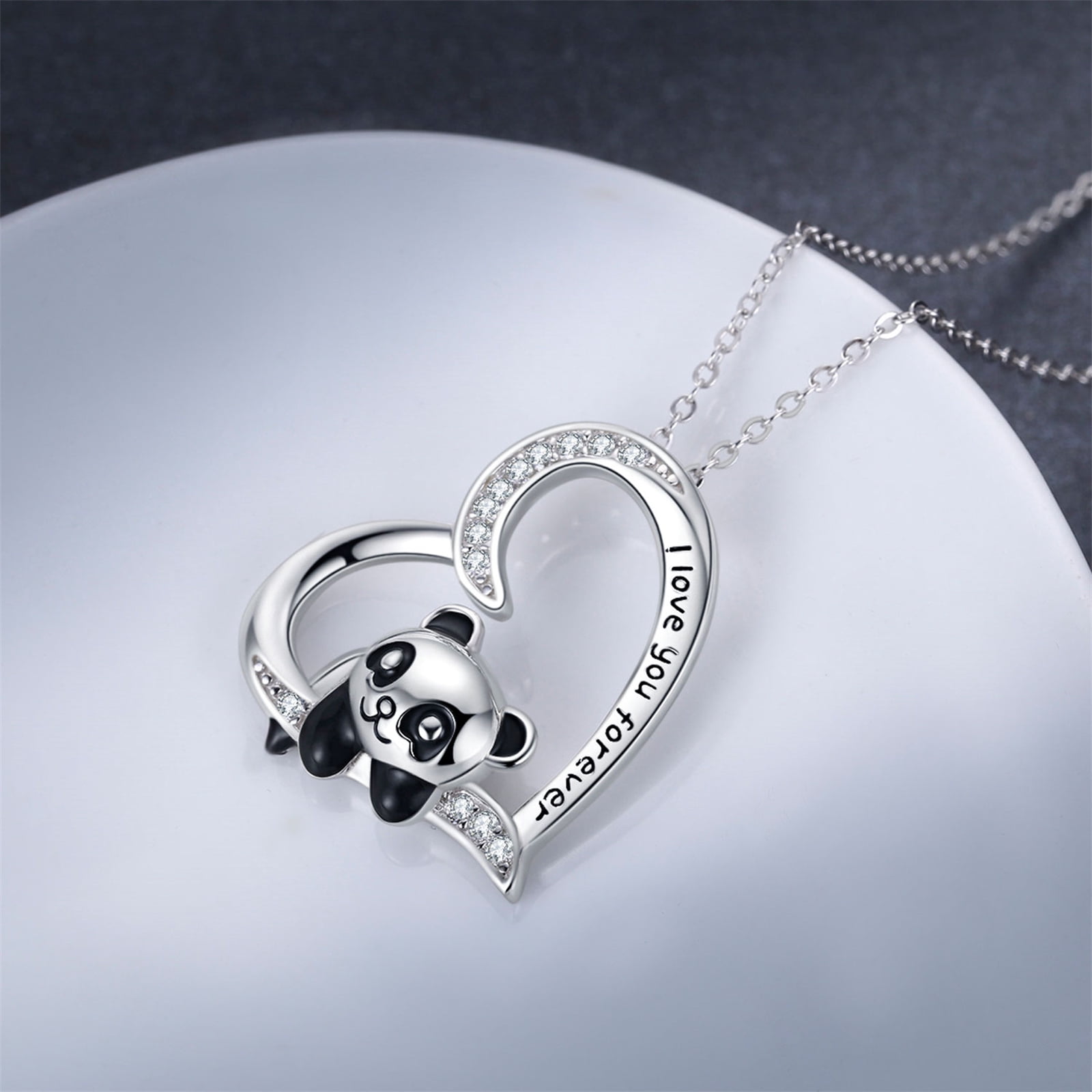 Coachuhhar Panda Necklace for Women 925 Sterling Silver Panda Gift Cute Animal Necklace Heart Pendant Necklace Panda Jewelry Gift for Panda Lover