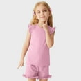 thumbnail image 4 of WOYY Girls Outfits Cotton Ribbed Flutter Sleeve T-Shirt Shorts Set, Sizes 1-2, 4 of 8