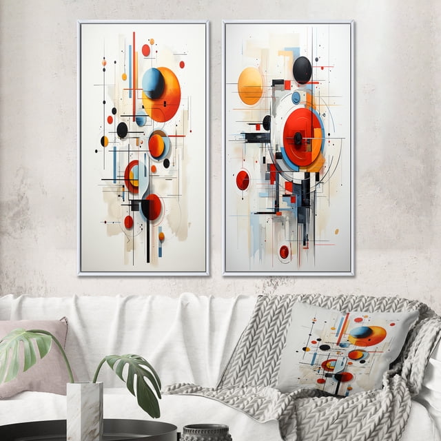 Designart "Colorful Suprematism Pure composition II" Abstract Suprematism Framed Wall Art Set Of 2 - Multi-Color Abstract Gallery Wall Frame Set For Home Decor