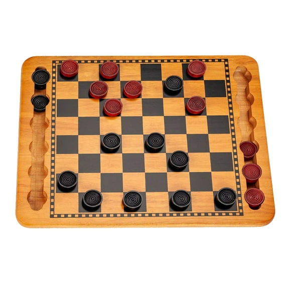 WE Games Vintage Checkers Board Game Set with 14.5 inch Solid Wood Board and 24 Red/Black Checkers