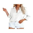 thumbnail image 1 of PENGXIANG Women Button Down Satin Shirts  Long Sleeve Lapel Solid Color Relaxed Fit Office Work Blouse, 1 of 4