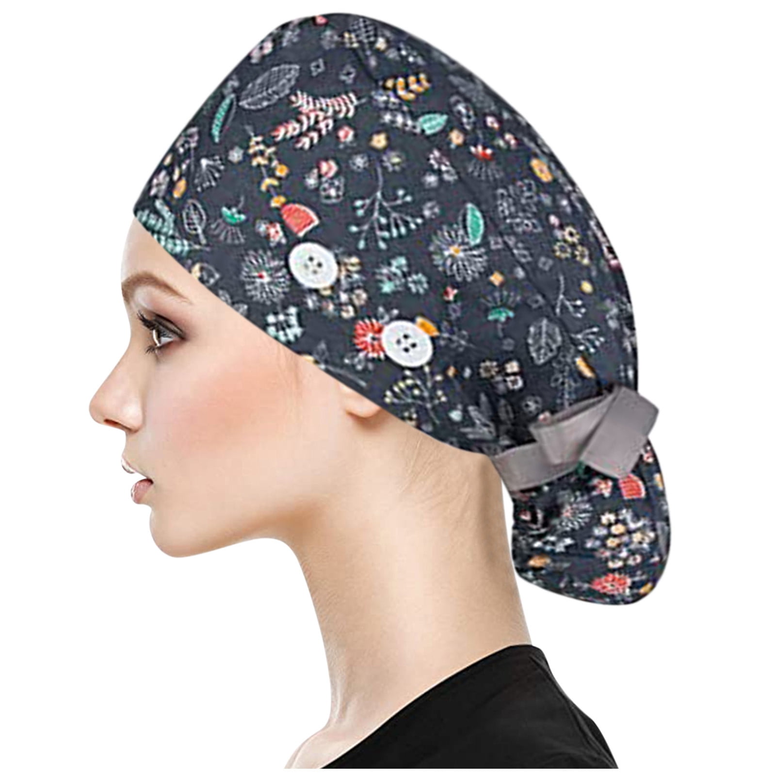 Womail Scrub Cap With Buttons Bouffant 