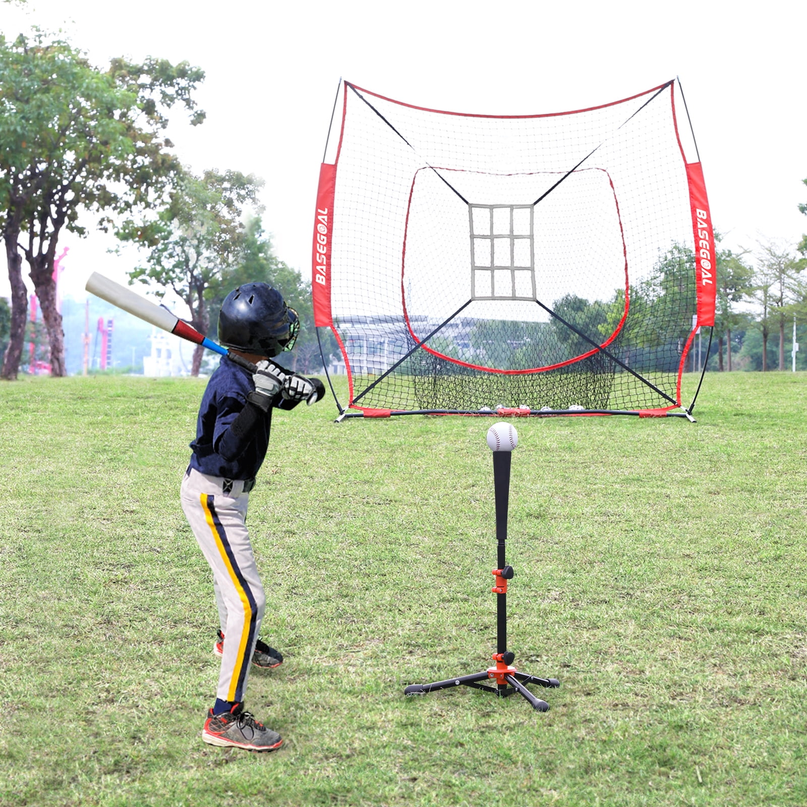 Baseball Batting Tee for kids, Portable Softball Baseball Tees for Hitting, Adjustable Angel Baseball Ball Caddy, Easy to Assemble, Intensive Support Frame, Batting Training Practice, Red