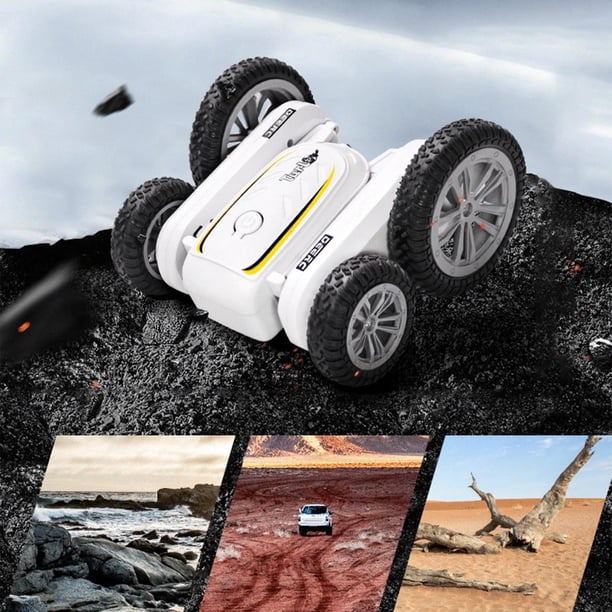 4WD Electric Race Car 2.4G Vehículo y batería recargable Rotación de doble cara Blanco perfke Coche acrobático RC