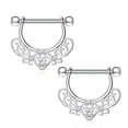 thumbnail image 3 of PAIR of Nipple Rings CZ Set Center Heart Filigree Dangle 316L surgical Steel 14G, 3 of 3
