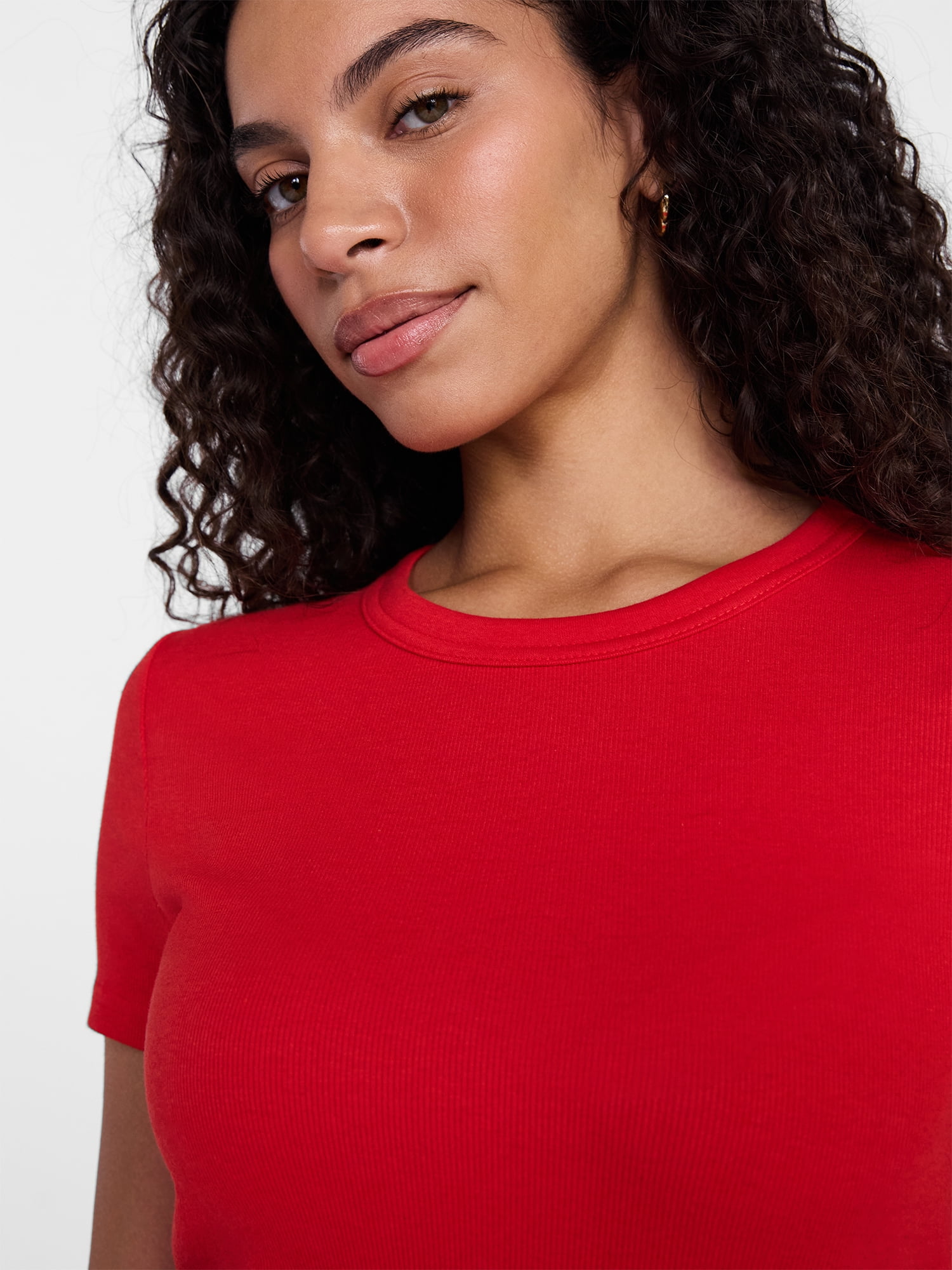 Time and Tru Women's Ribbed Tee with Short Sleeves, Sizes XS-XXXL
