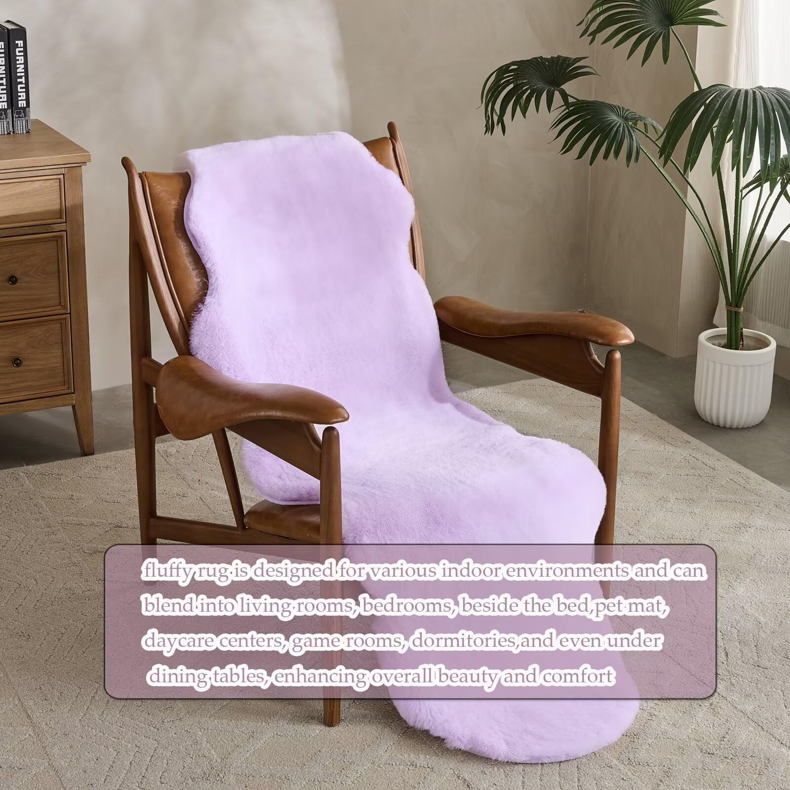 1700GSM Fuzzy Faux Sheepskin Fur Area Rug,Extra Soft Faux Fur Mat,Fluffy Shaggy Fur Rug for Bedroom Living Bedside Rug Room Decor-Lavender, 2 x6 ft