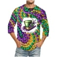 thumbnail image 2 of TIMIFIS 3/4 Chemise à Manches pour Hommes Mardi Gras T-Shirt Col Rond Décontracté Imprimés Carnaval Fête, 2 of 4