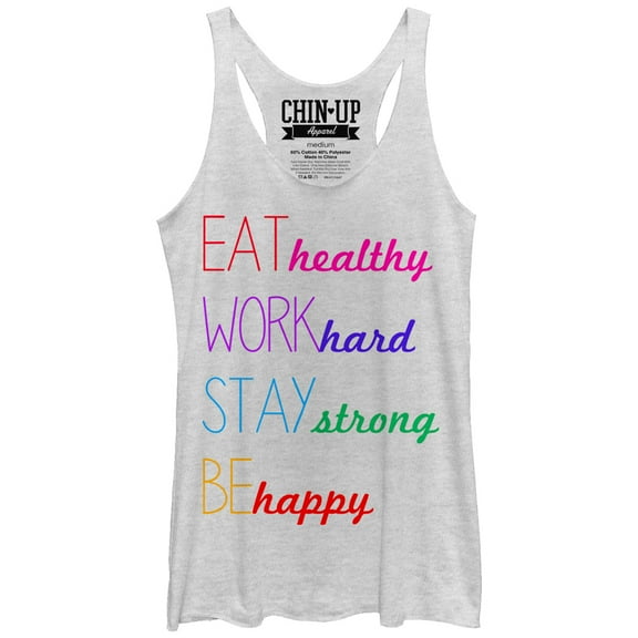 Women's CHIN UP Happy  Racerback Tank Top White Heather Medium