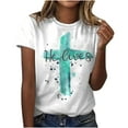 thumbnail image 2 of T-shirts à Manches Courtes pour Femmes Tops d'Été Tendance 2023 Femmes Casual en Vrac Imprimé Floral Col Rond Imprimé à Manches Courtes T-Shirt Tops, 2 of 8