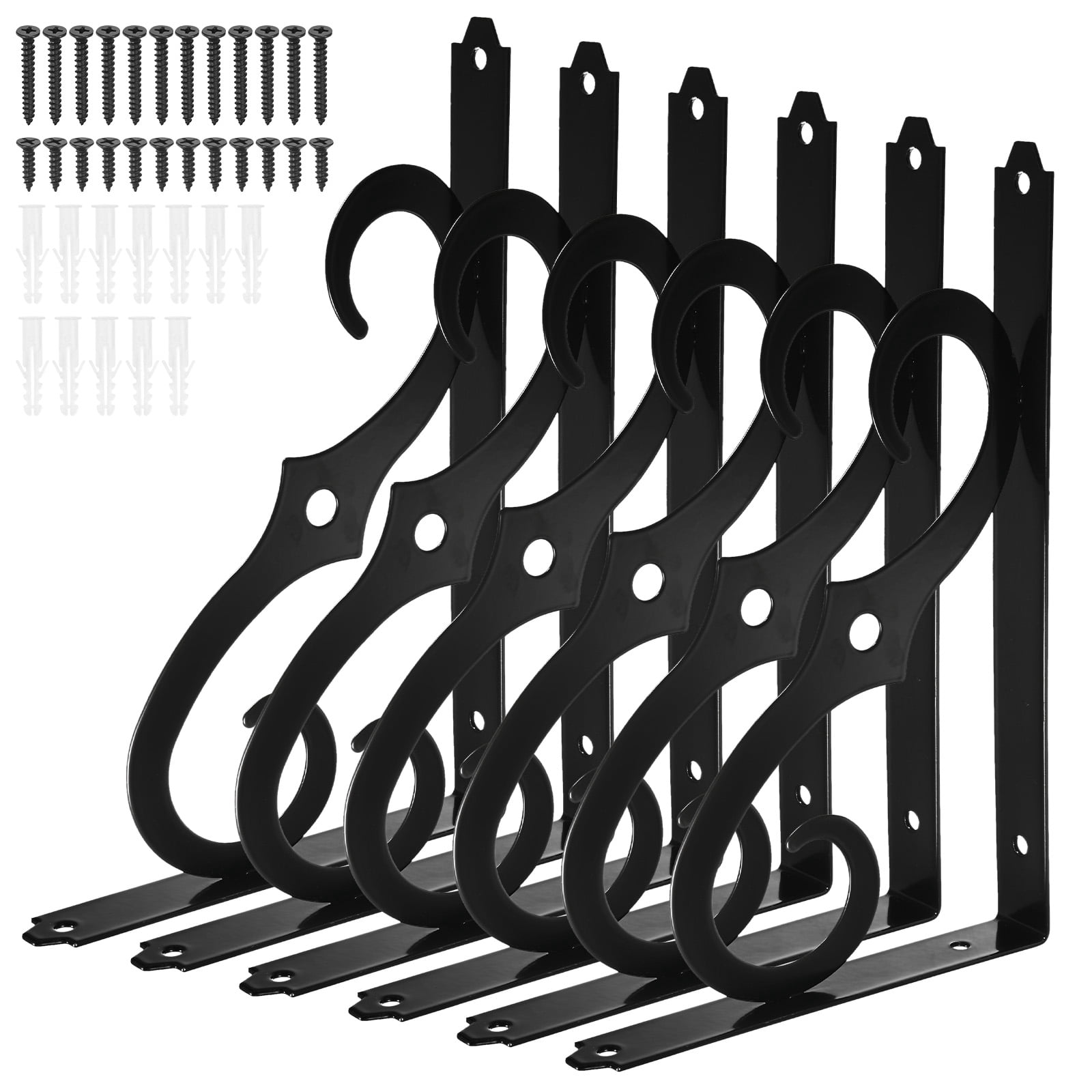 6-Pack Shelf Brackets, 10 Inch Long Iron Wall Mount Shelf Support Bracket for Home/Kitchen/DIY Decorative [Black]