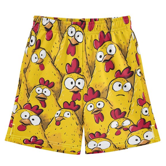 Cartoon Chickens Their Bodie Pattern Athletic Shorts Breathable with Comfort Fit Drawstring Casual Sweatshorts X-Small