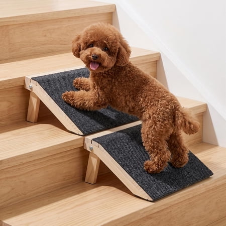 2 Pack Non-Slip Wooden Pet Ramp for Small Dogs Gentle Slope Stair Ramp for Puppies Senior Pets & Cats Easy to Use Indoor Pet Access Ramp