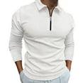 thumbnail image 2 of Men Casual Soild Zipper Top Shirt Turn Down Collar Blouse Long Sleeve Top Shirt Fashion Casual Shirt,White,M, 2 of 6