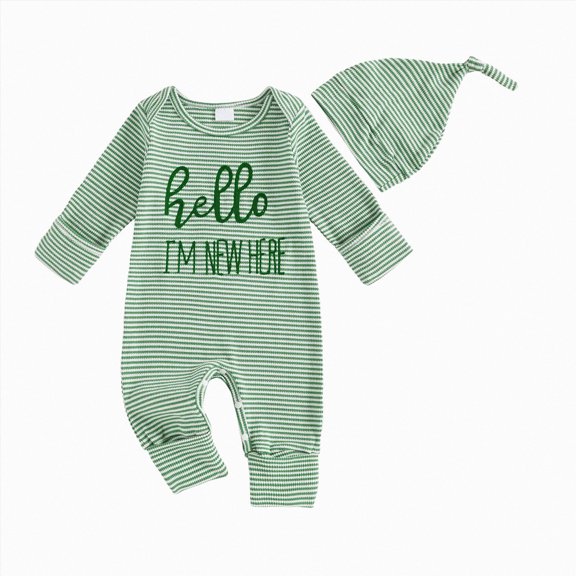 Wonitaaizi Fall Winter Newborn Clothes Infant Boy Girl Romper Long Sleeve Jumpsuit with Hat Baby Outfit(3-6 Months,Light Green)