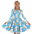 thumbnail image 6 of Xdegoge Classic Kids Girls Easter Dress Cute Bunny Egg Graphic Printed Tween Summer Sundress Knee Length Swing Long Sleeve Spring Holiday Event Outfit Casual Daily Play Wear for Teen, 6 of 7