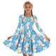 thumbnail image 5 of Vestido de manga larga con cuello redondo para niñas, vestido elástico de manga larga, corte A, estilo patinador con volantes, vestido de recital escolar, vestido de manga larga con cuello redondo par, 5 of 6