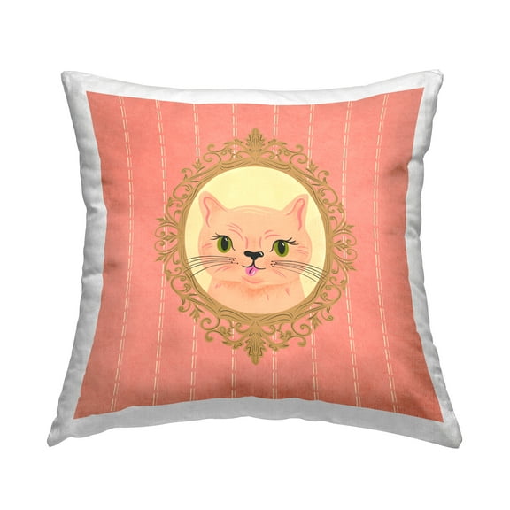 Stupell Industries Peach Cat Portrait Decorative Printed Throw Pillow Design by Carrie Cantwell.