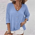 thumbnail image 1 of Ailaofu Women's V Neck Summer Tops Casual Henley Button Down T Shirts, 1 of 5