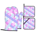 thumbnail image 1 of YFYANG Kits Mitaines et Porte-Pots 4 Pièces, Résistant à la Chaleur et Antidérapant Colourful Checked Stripes Kitchen Gant Pot Mat pour la Cuisson et la Cuisson, 1 of 8