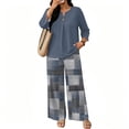 thumbnail image 5 of Women’s Casual Printed Two Piece Set Button Front 3/4 Sleeve Top And Wide Leg Long Pants Outfit Gray L, 5 of 6