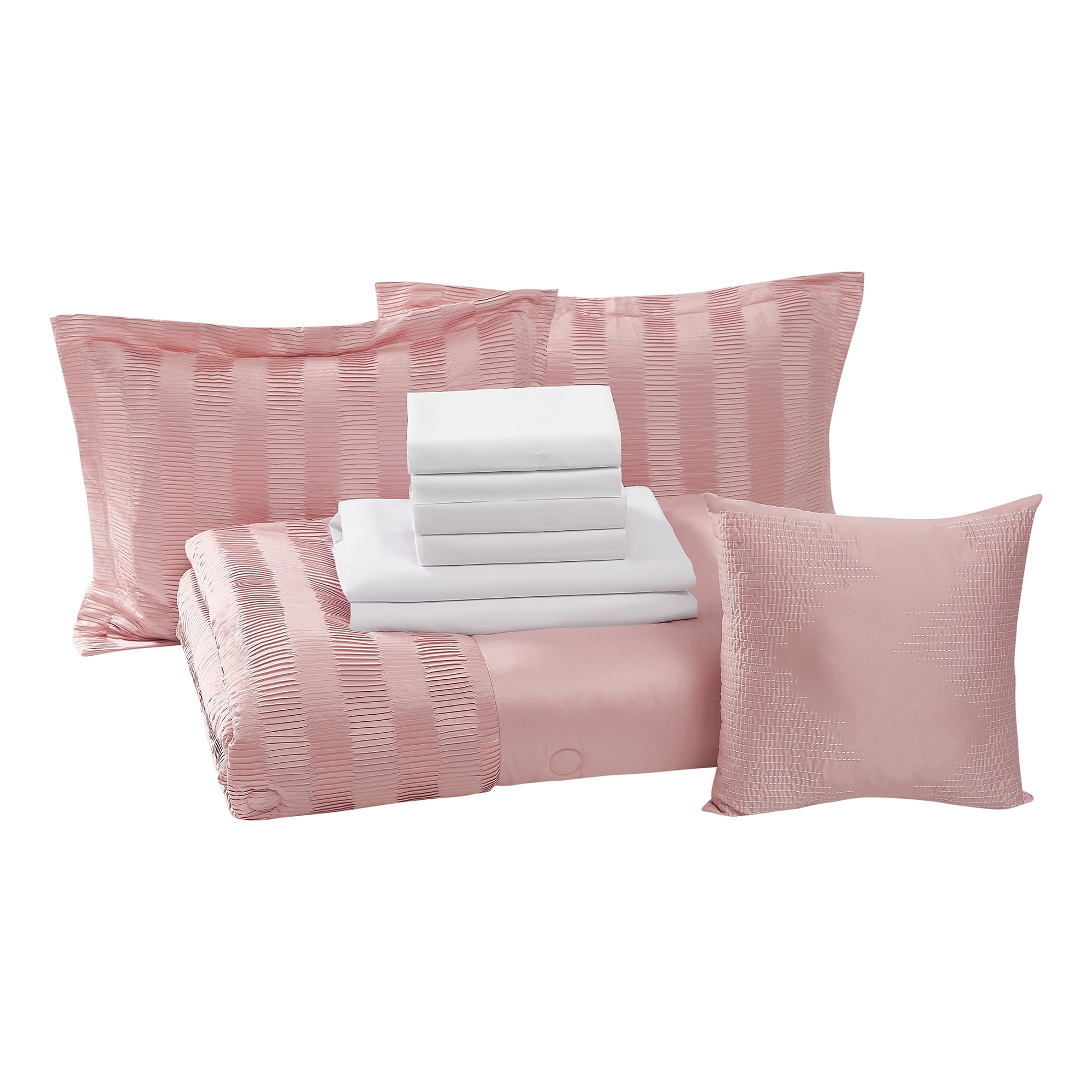 Mainstays Blush Pink 10 Piece Bed in a Bag Comforter Set with Sheets, Queen