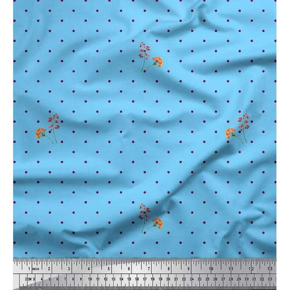 Soimoi Blue Cotton Voile Fabric Berries & Dots Printed Fabric 1 Yard 42 Inch Wide