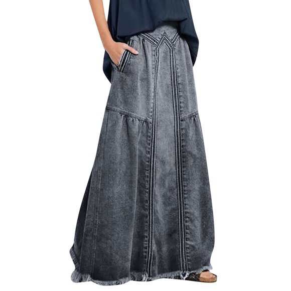 RYKJLWY Long Skirts for Women Women's Casual High Waist Denim Skirt Slim Fit A Line Jean Maxi Skirt Plus Size Maxi Skirt (Gray,M)