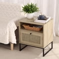 thumbnail image 2 of Rattan Nightstand, Boho Side Table with Drawer & Open Shelf, Accent Bedside End Table with Metal Legs for Bedroom, Dorm and Small Spaces, 2 of 7