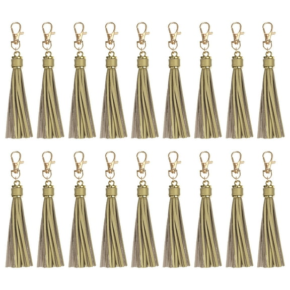 Uxcell 18pcs PU Leather Keychain Tassels, 5.9" Key Chain Tassels, (Light Gold)