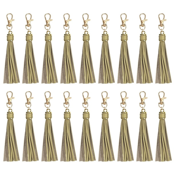Uxcell 18 piezas Borlas de Llaveros de Cuero PU, Borlas de Llave de 5.9" (Dorado Claro)