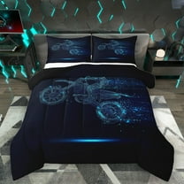 Homewish Dirt Bike Queen Comforter Set,Extreme Sport Bedding Sets,Blue Black Bedding Comforter Set Teens,Ultra Soft Home Decor Reversible,3-Piece