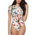 thumbnail image 2 of Goofa Watercolor Floral With Butterflies Printed Women Rash Guard Short Sleeve,Tummy control Swimsuit Surfing Swimsuit Bathing Suit One Piece Swimsuit UPF 50-X-Large, 2 of 9