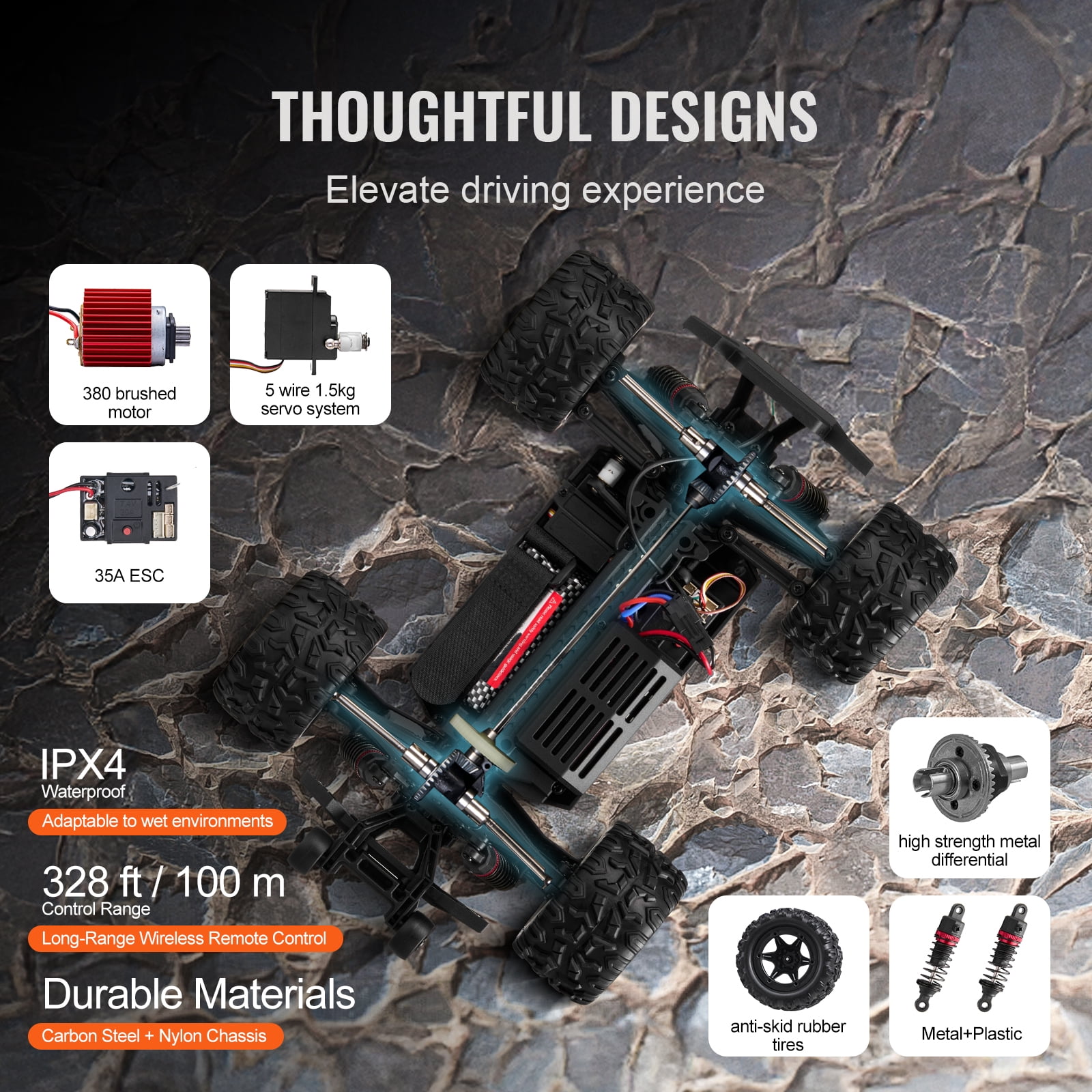 KFFKFF Wireless Operated Vehicle, Kid's RC Car in 1:18 Scale, 4WD Monster Truck for All Terrains, Equipped with 45° Wheelie & Dual Batteries, Achieves 36 km/h Speed, Perfect Present
