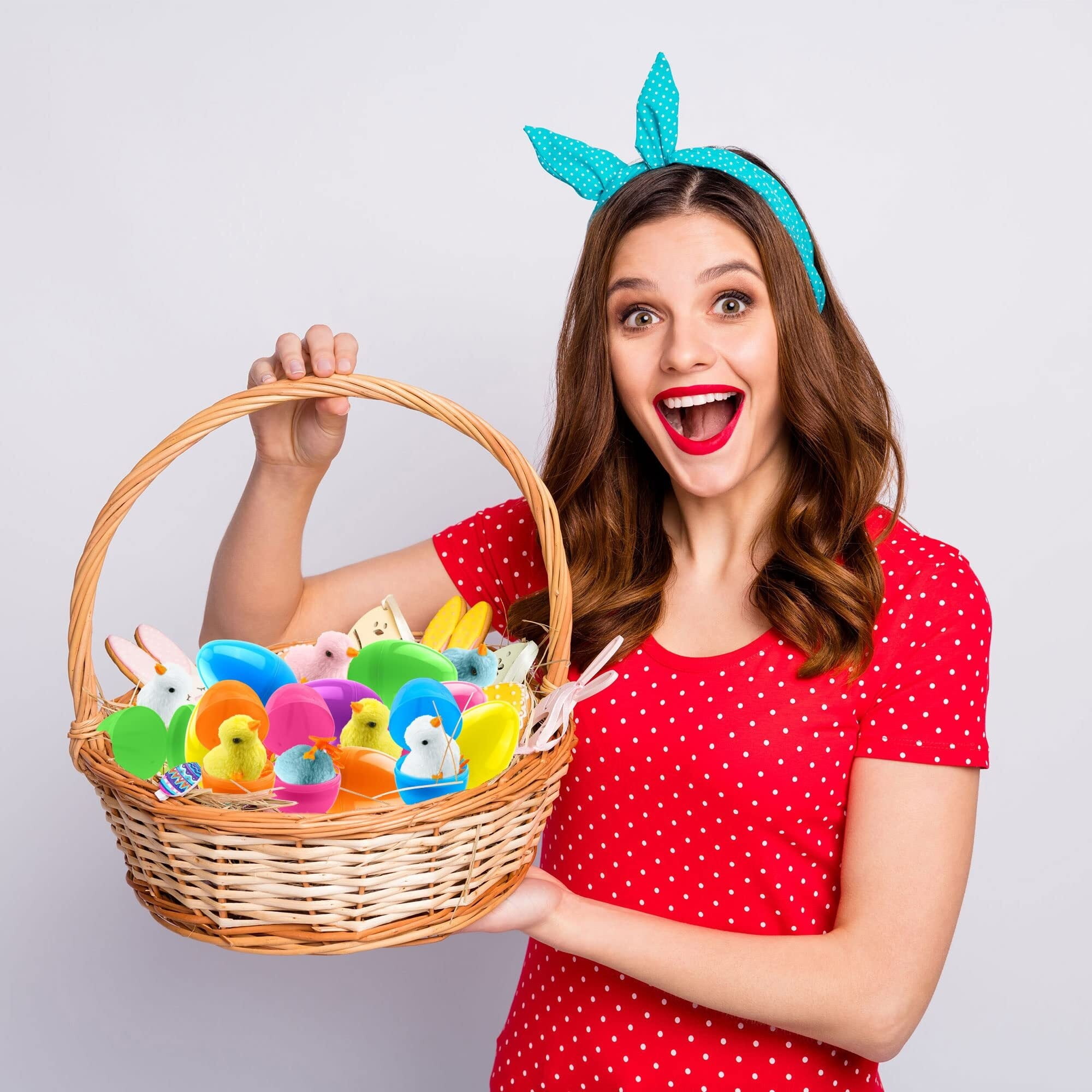 40 Pack Easter Eggs Prefilled Wind Up Plush Wingless Chick Toys for Easter Egg Hunt Game Easter Basket Stuffers Party Supplies