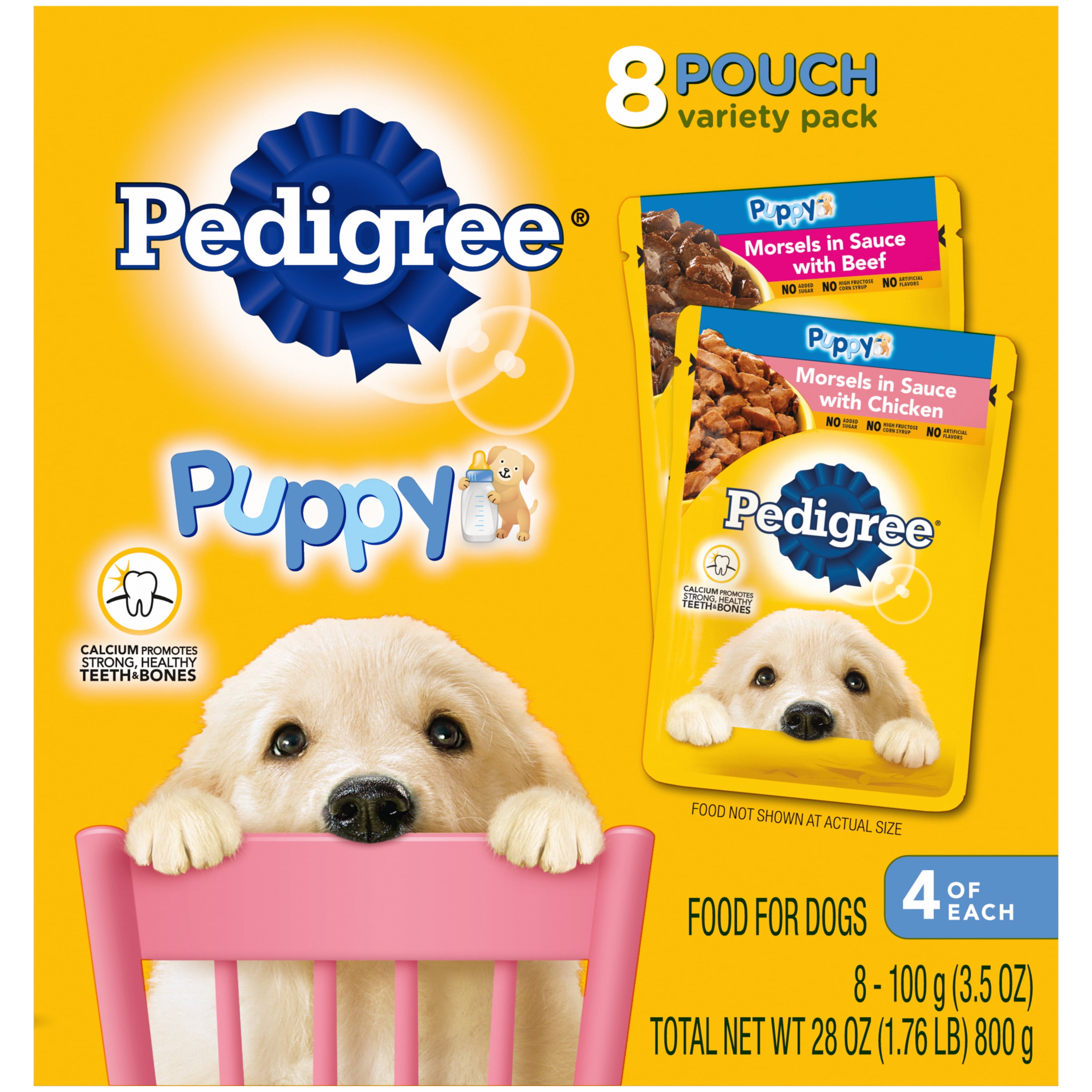 Pedigree PUPPY Meaty Flavors Wet Dog Food for Puppy Variety Pack, (8) 3.5 oz Pouches