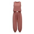 thumbnail image 5 of Chbgutlmr Womens Cotton Linen Sets Sleeveless Crew Neck Crop Tank Tops Cinch Bottom Elastic Waist Joggers Casual Loose Summer 2 Piece Outfits, 5 of 9