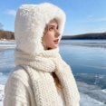 thumbnail image 6 of Hooded Scarf for Women Winter, Ear Hat Scarf 3 in 1Faux Fur Gloves Set Soft Thick Warm Hat, 6 of 6