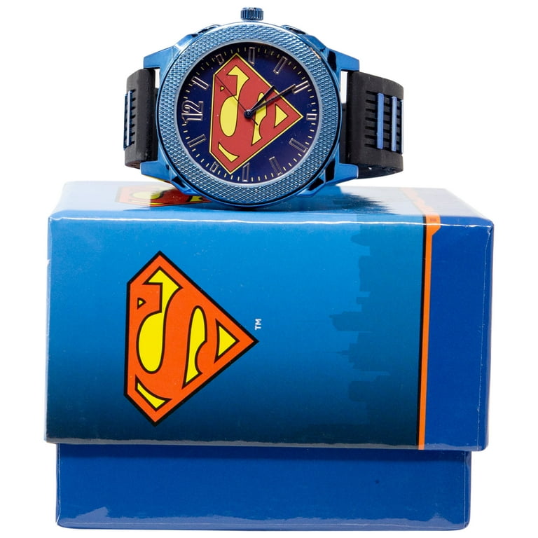 Superman Classic Symbol Watch with Blue and Black Rubber